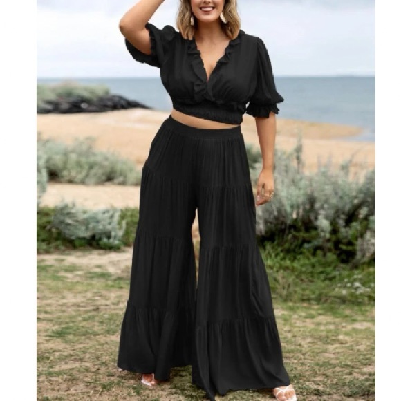 Boho plus size ruffle hem wide leg pants - Picture 5 of 7